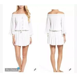 LILLY PULITZER Joelle White resort off shoulder tassel detail cinch dress medium